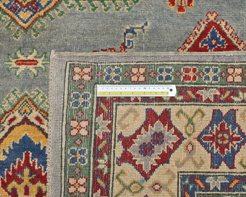 8x10 Gray Kuba Afghan Hand Knotted Wool Area Rug